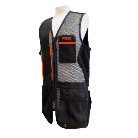 CHALECO STE NEGRO DOBLE LÍNEA NARANJA FLUOR